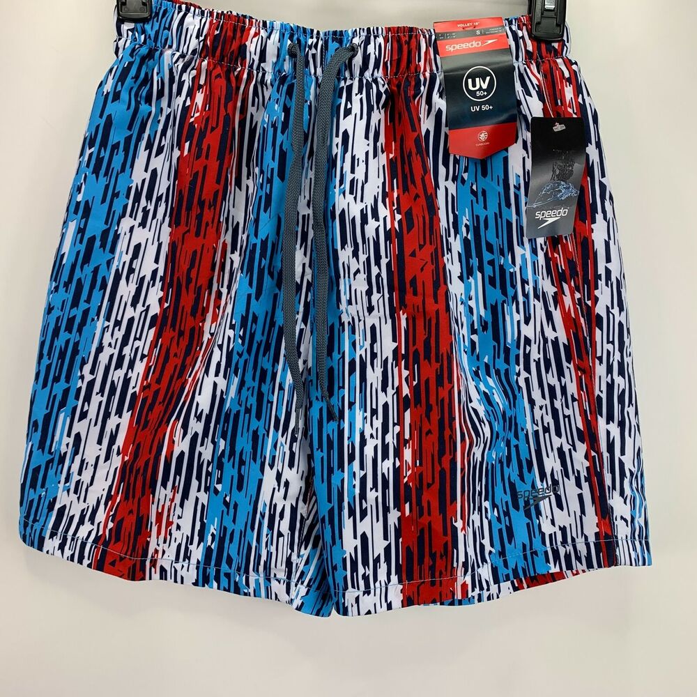 Speedo Mens Americana Star Racer 8" Swim Trunks Red White Blue S